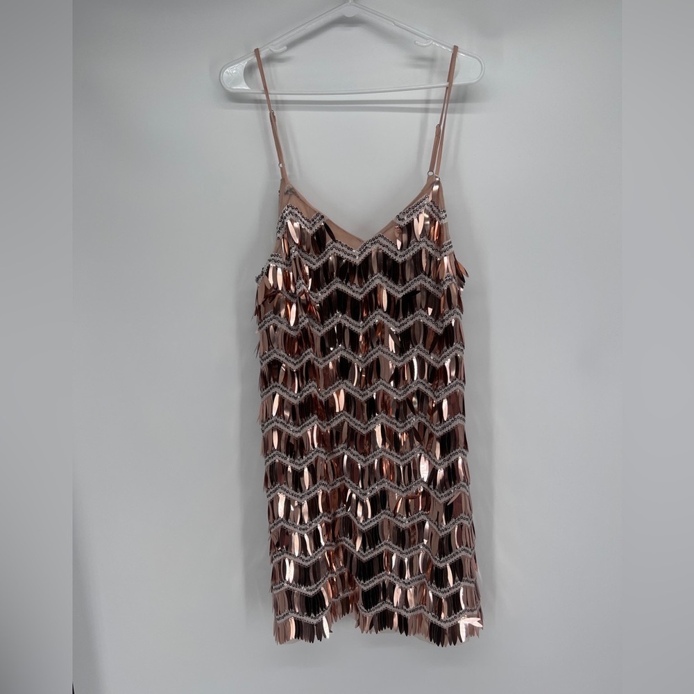 Fashion Nova Rose Gold Sequin A-Line Sleeveless Lined Mini Dress Size XL Womens